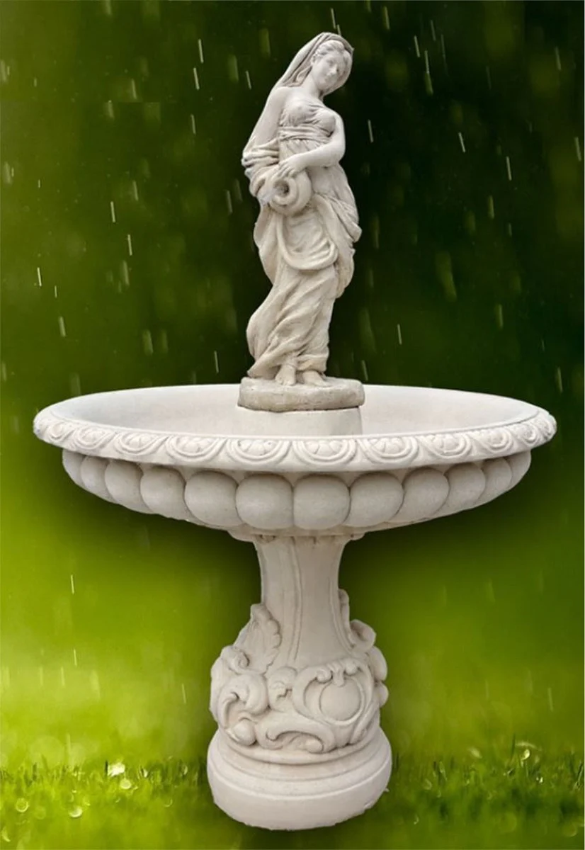 Casa Padrino fuente Art Nouveau gris / blanco Ø 114 x A. 168 cm - Magnífica fuente de jardín - Fuente de decoración de jardín - Accesorios de Decoración de Jardín Barroco y Art Nouveau