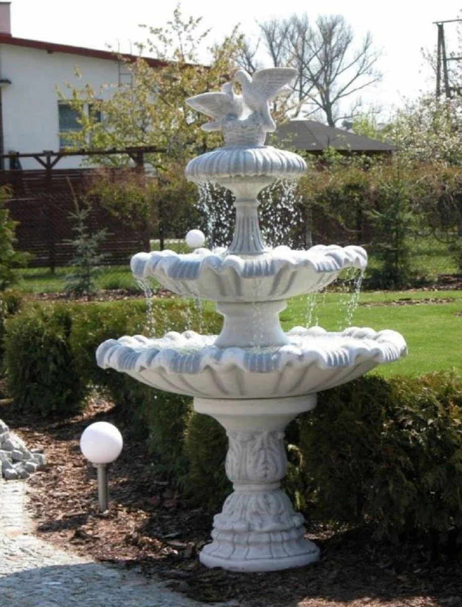 Casa Padrino fuente barroco con 2 palomas decorativas gris ? 129 x A. 195 cm - Magn¨ªfica fuente de jard¨ªn de estilo barroco - Fuente redonda de piedra para decoraci¨®n de jard¨ªn