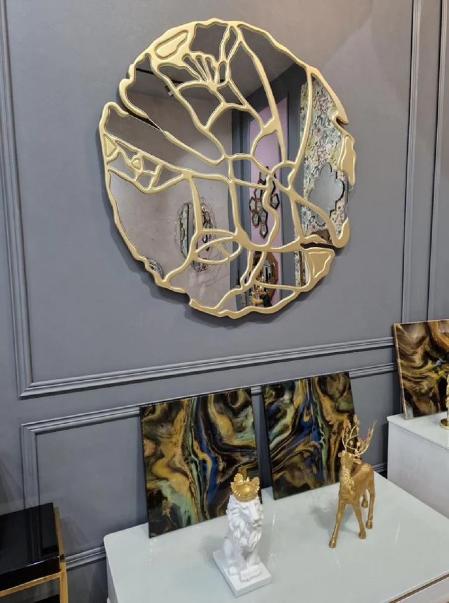 Casa Padrino espejo de lujo oro ? 120 cm - Espejo de pared redondo para sal¨®n - Espejo de guardarropa - Espejo de dormitorio - Colecci¨®n de lujo