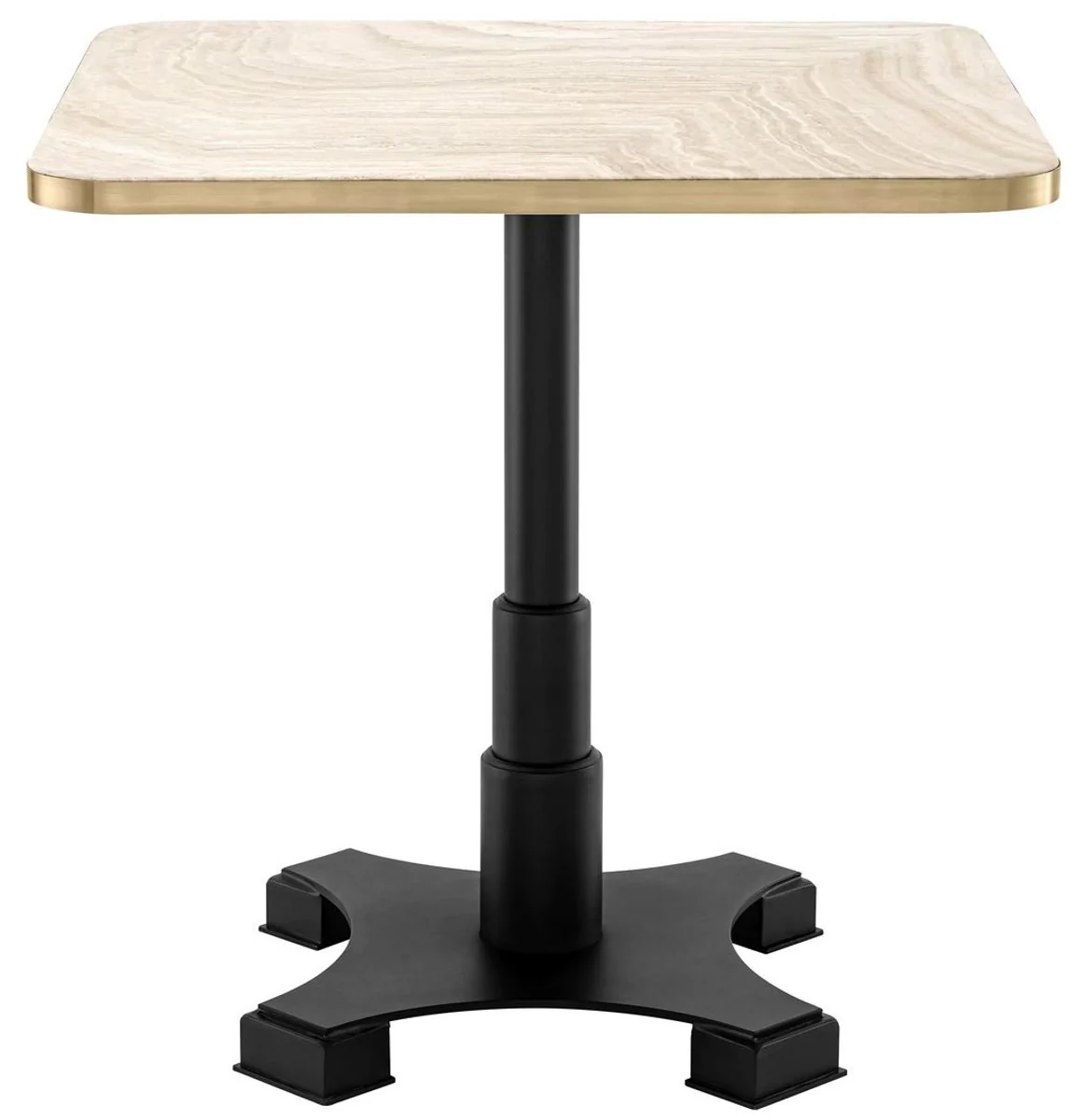 Casa Padrino mesa de comedor de lujo beige / lat¨®n / negro 75 x 75 x A. 75,5 cm - Mesa de cocina cuadrada con tablero de travertino - Muebles de comedor - Muebles de lujo - Interiores de lujo