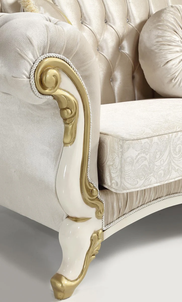 Casa Padrino sof¨¢ de sal¨®n barroco con pedrer¨ªa champ¨¢n / crema / oro 224 x 83 x A. 112 cm - Muebles de Sal¨®n - Noble y Magn¨ªfico