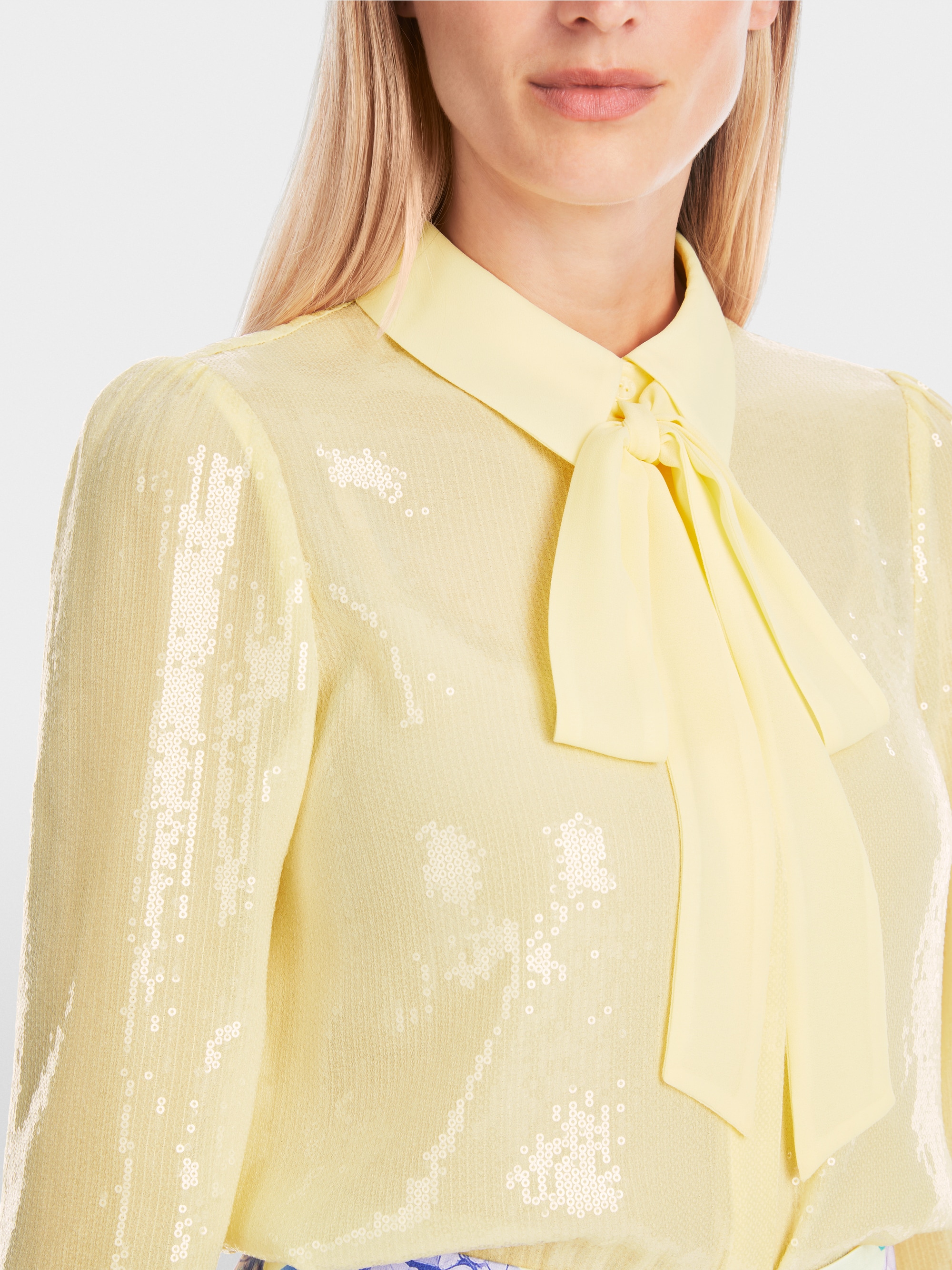 Marc-Cain Plain sequin fabric pussy bow blouse