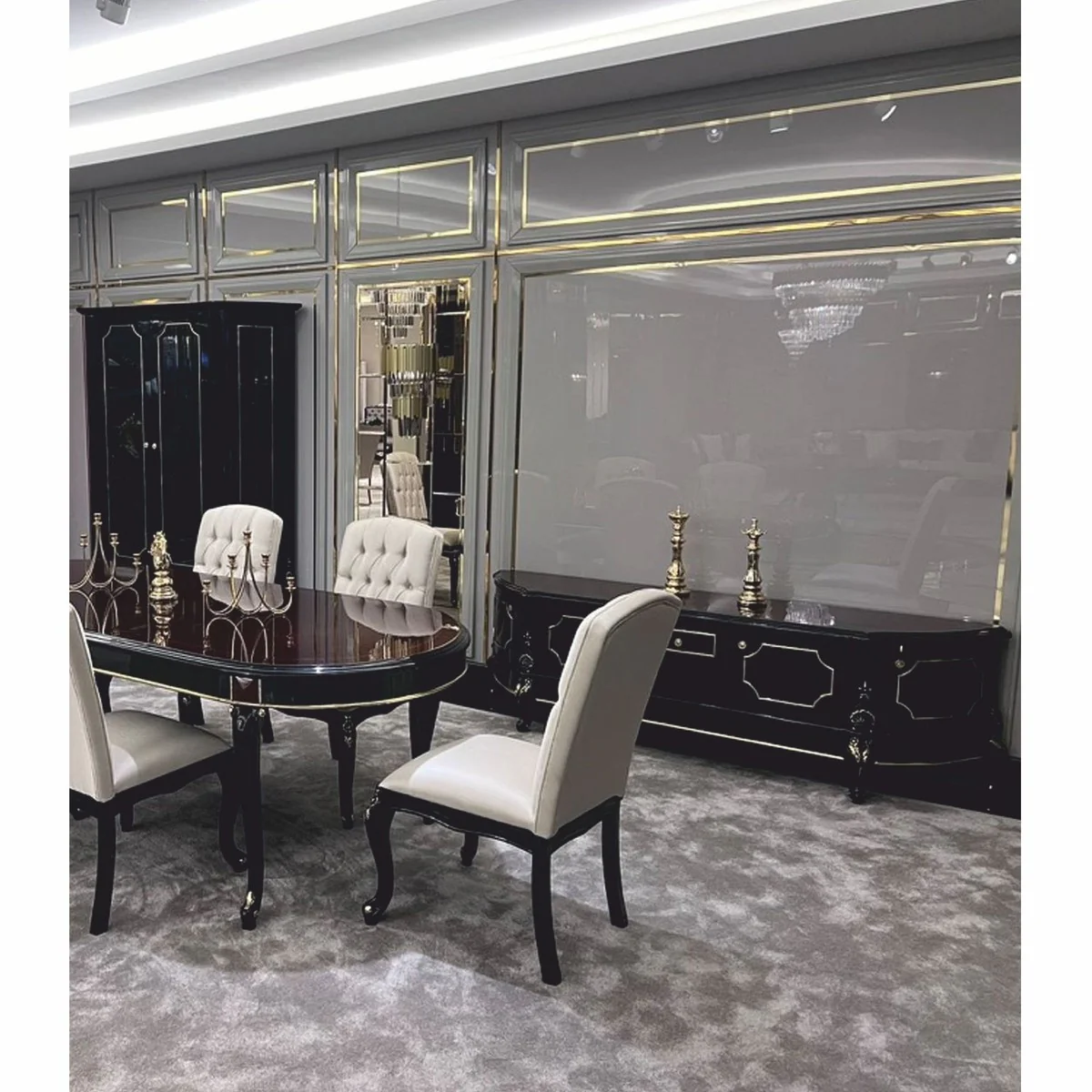 Casa Padrino vitrina barroco de lujo con 2 puertas de vidrio y caj¨®n negro / oro - Muebles de estilo barroco