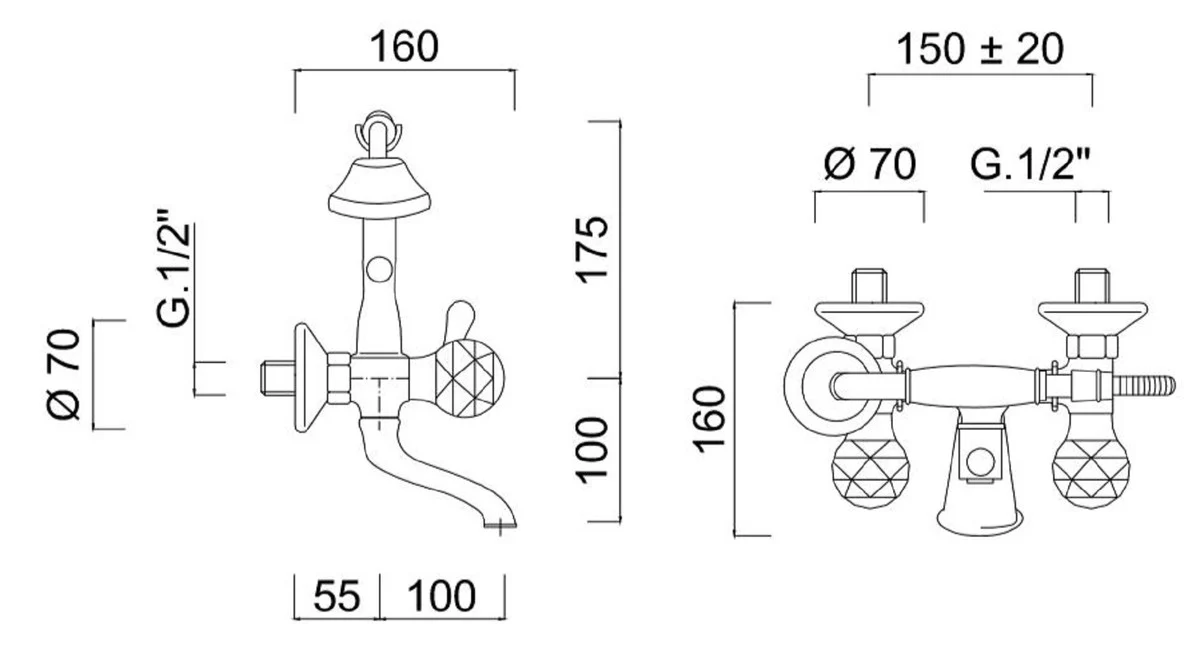 Casa Padrino grifo de baño de lujo Art Nouveau con manguera y ducha de mano dorado - grifo de bañera con cristal Swarovski - accesorios de baño nostálgicos - grifo de baño
