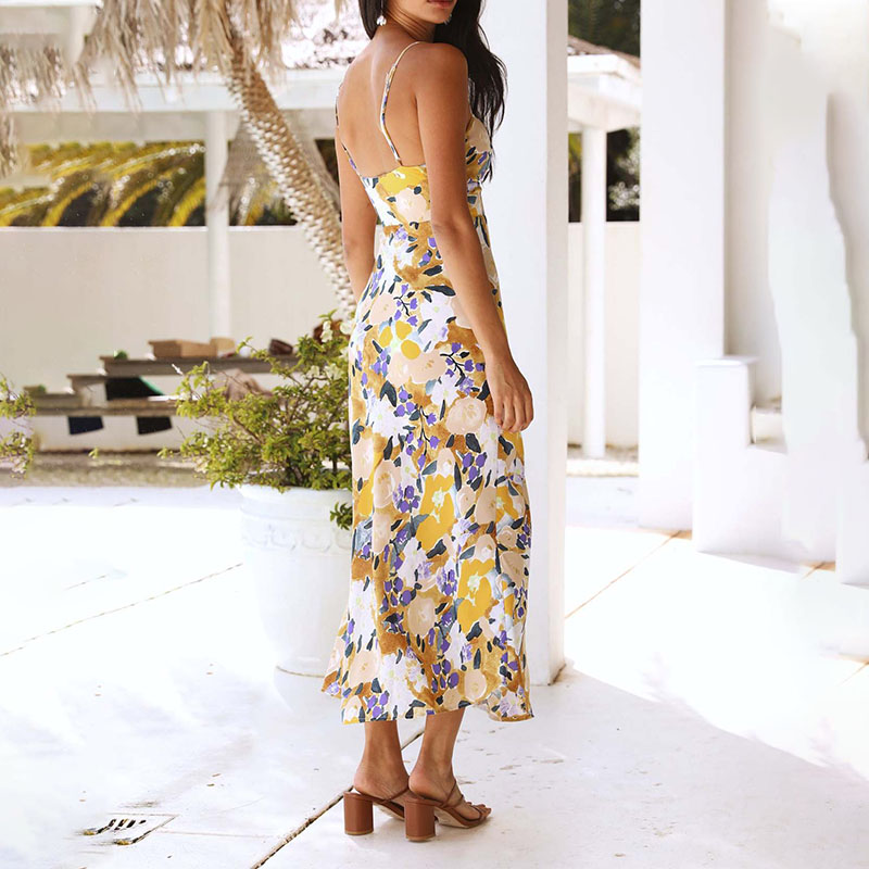 Ladies Summer Fresh Floral Print Sling Dress