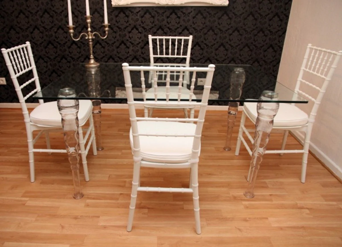 Designer Acrylic Dining Set Black / White - Ghost Chair Table - polycarbonate furniture - a table and 4 chairs - Casa Padrino