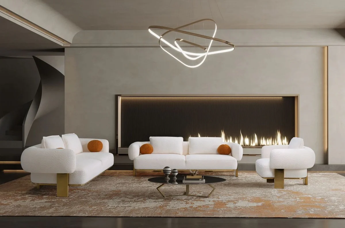 Casa Padrino sof¨¢ de lujo blanco / lat¨®n 250 x 100 x A. 75 cm - Sof¨¢ de sal¨®n - Sof¨¢ de hotel - Muebles de sal¨®n - Muebles de hotel - Interiores de lujo