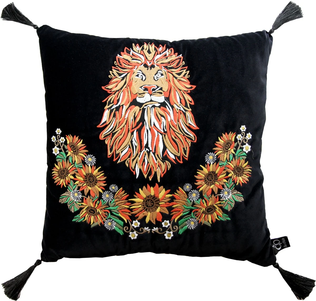 Almohada decorativa de lujo Casa Padrino con borlas Leo Negro / Negro 45 x 45 cm - tela de terciopelo más fino - calidad de lujo