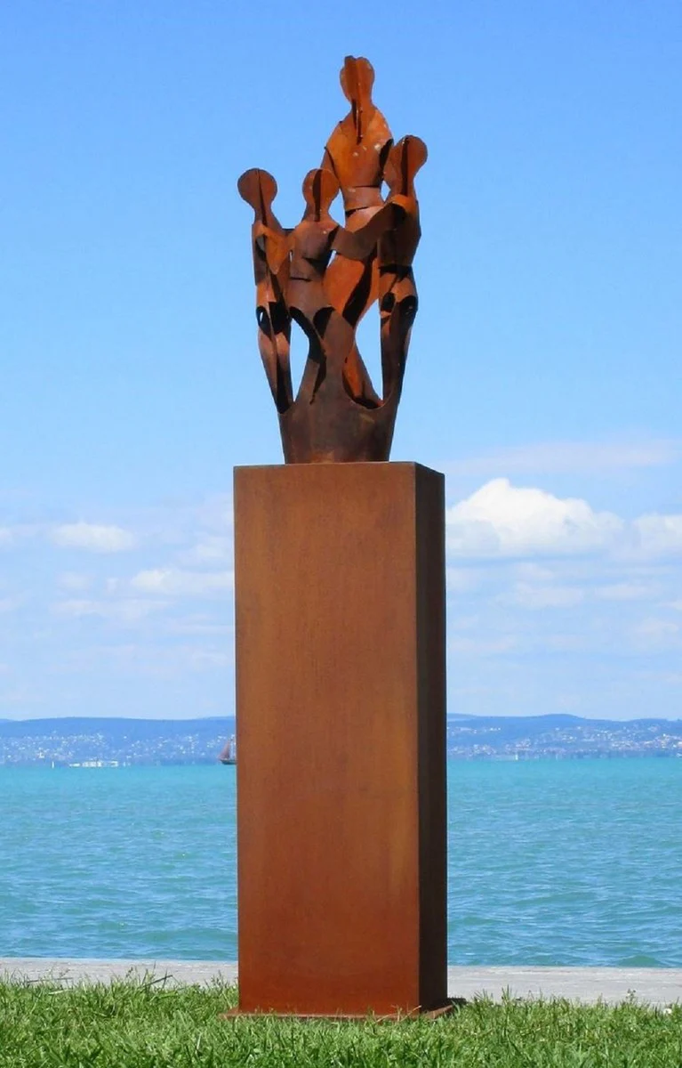 Casa Padrino escultura de metal de decoraci¨®n de jard¨ªn XXL amigos sobre columna ¨®xido A. 182 cm