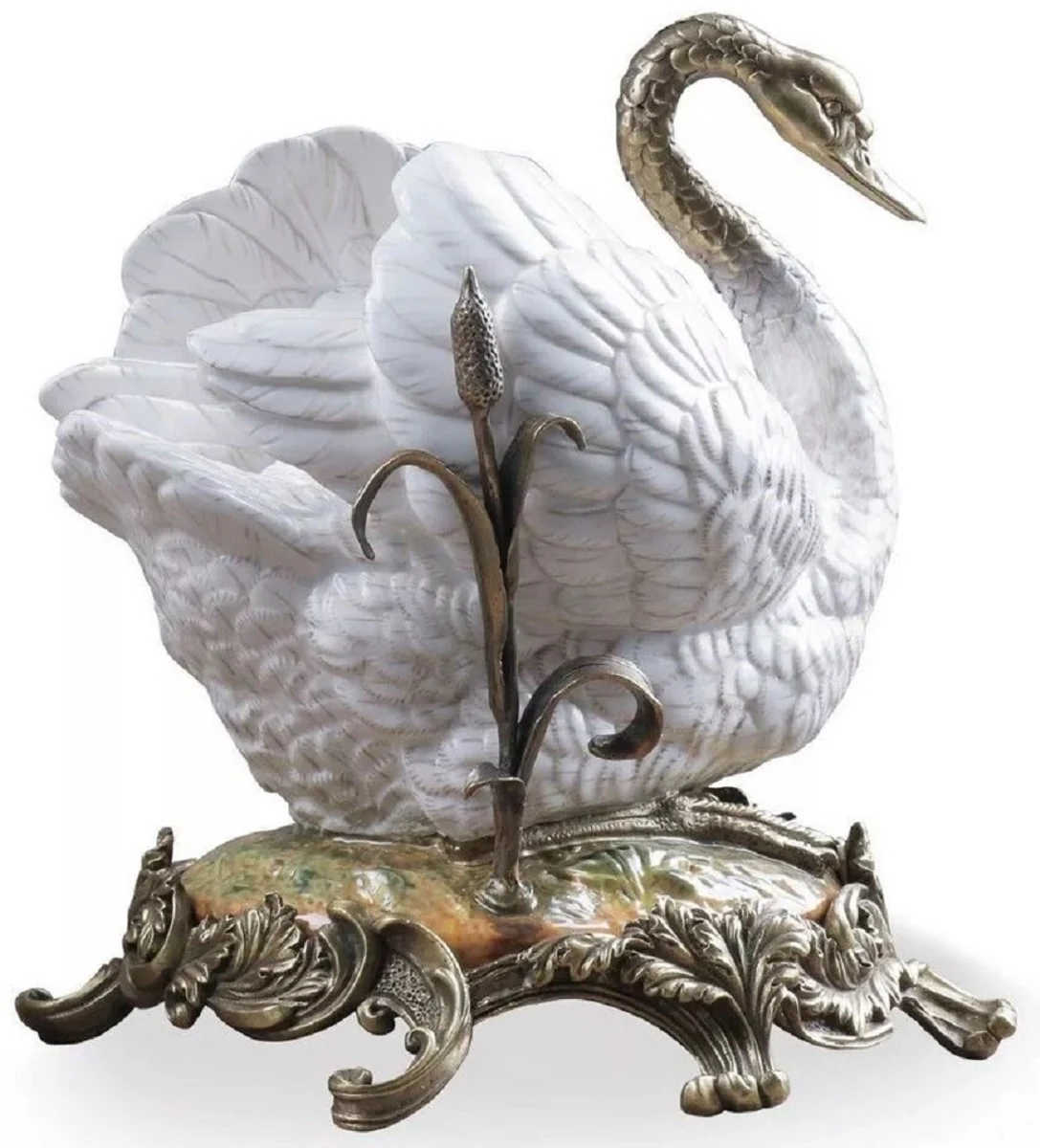 Casa Padrino figura decorativa de porcelana barroco cisne blanco / bronce 20 x 18 x A. 24 cm