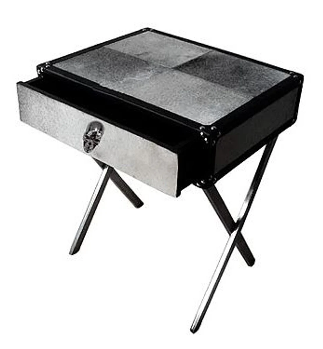 Cr¨¢neo de la consola de Casa Padrino con piel sint¨¦tica en blanco y negro 51x41x61cm - mesita de noche junto a la cama