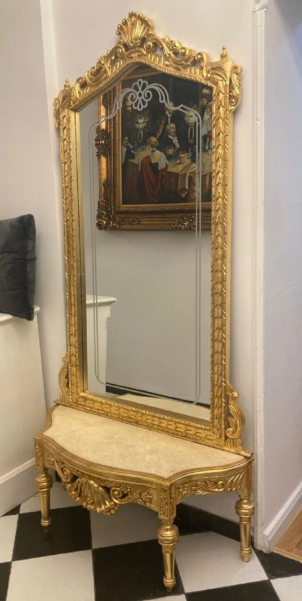 Casa Padrino consola de espejo barroco con tapa de m¨¢rmol oro / crema - Magn¨ªfica consola barroca con espejo - Muebles de armario estilo barroco - Muebles barrocos - Muebles de estilo antiguo