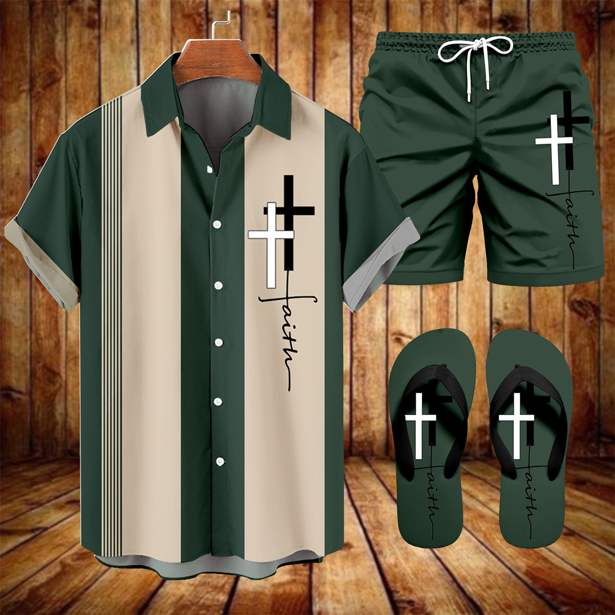 Suitmens Men's Hawaii Vacations Print Shirt Three-Piece Set 056