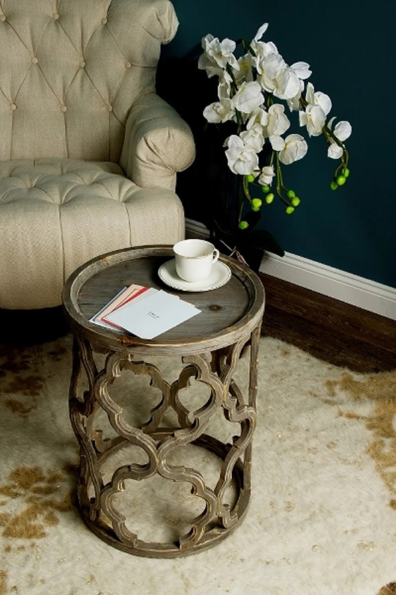 Casa Padrino mesa auxiliar de dise?o marr¨®n ? 40 x H. 54 cm - Mesa de Madera Redonda Moderna