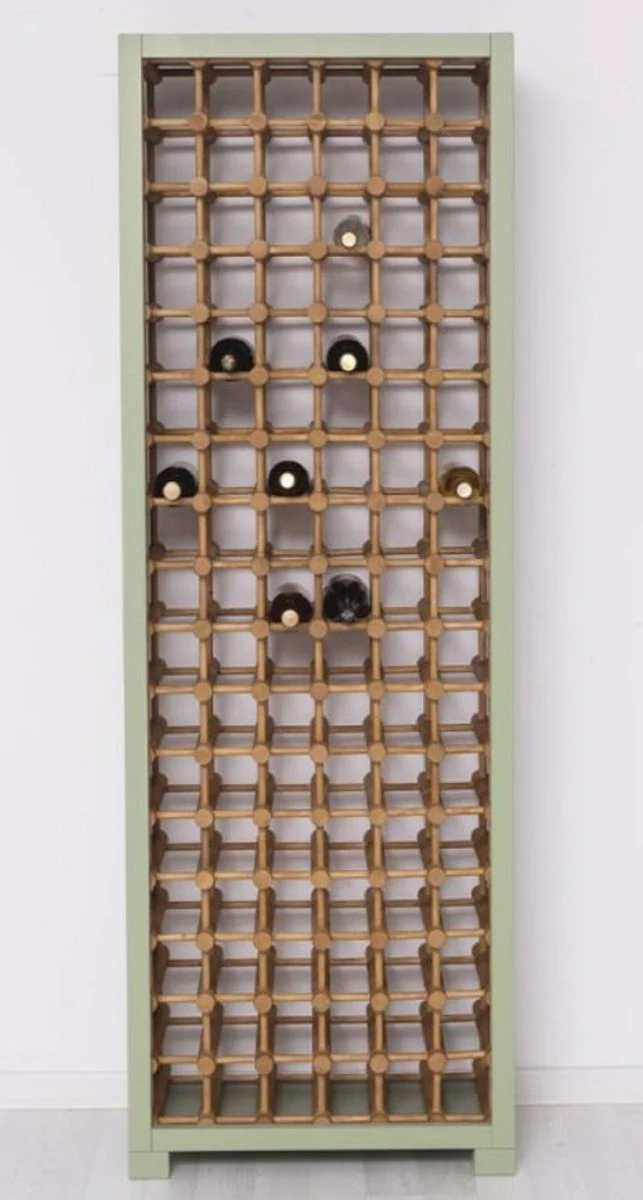 Casa Padrino armario de vino de madera maciza de estilo campestre verde / natural 68 x 35 x A. 200 cm - Estante de vino de madera maciza en estilo campestre - Mueble bar de estilo campestre