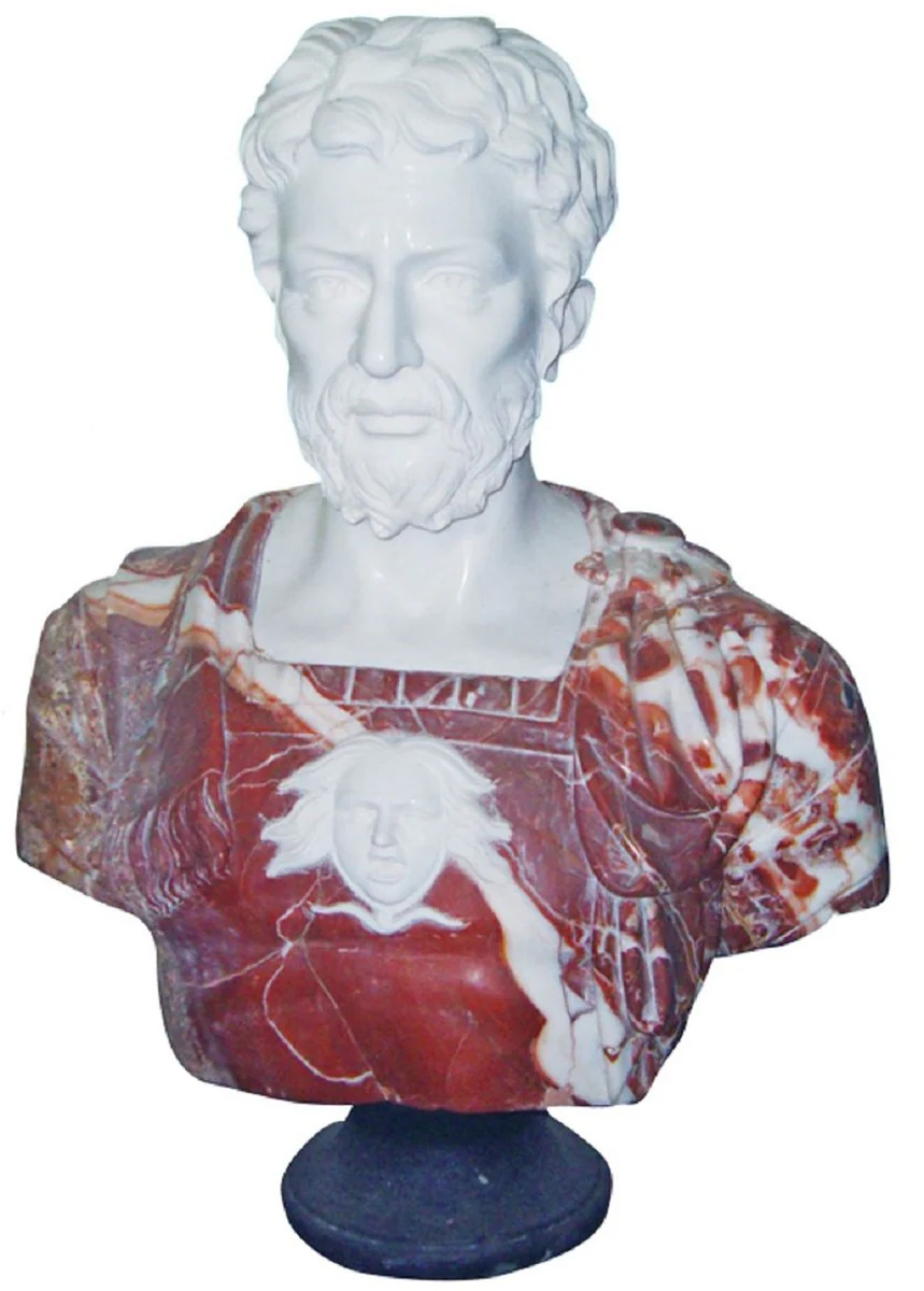 Casa Padrino busto de mármol de estilo antiguo de lujo romano rojo / blanco / negro A. 80 cm