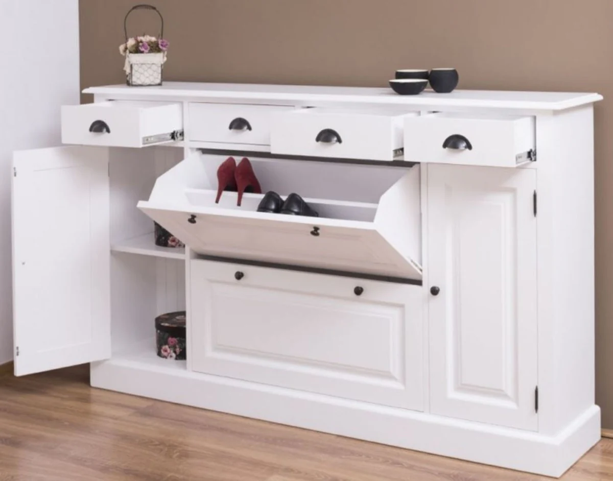 Casa Padrino armario de madera maciza de estilo campestre blanco 176 x 35 x A. 105 cm - Aparador - Cómoda - Perchero - Armario de Tablas - Muebles de Estilo Campestre