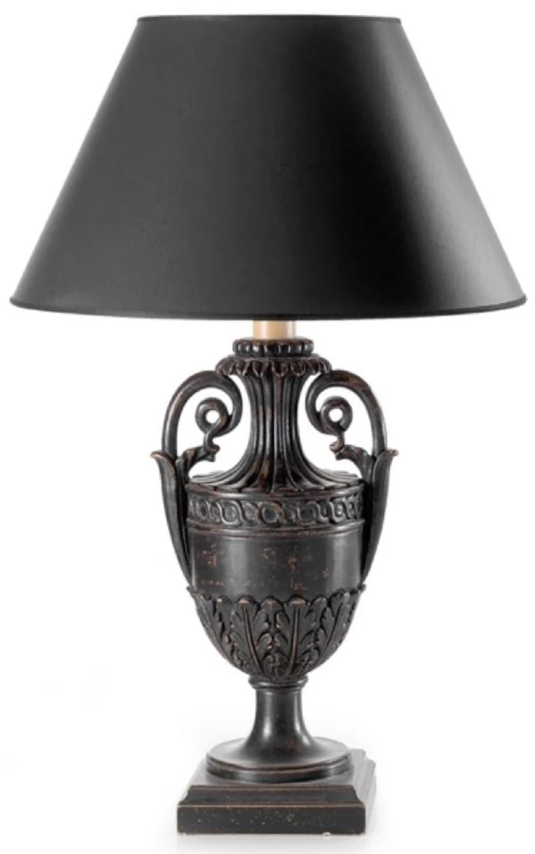 Casa Padrino lámpara de mesa barroco de lujo trofeo negro antiguo / negro Ø 26 x A. 59,5 cm - Magnífica lámpara de escritorio de estilo barroco con pantalla - Calidad de lujo - Hecho en Italia