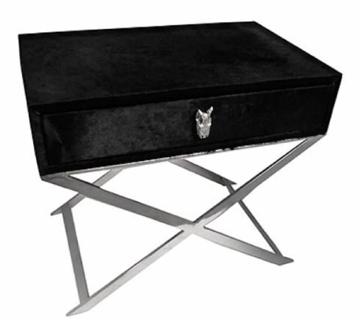 Casa Padrino mesa auxiliar de lujo con cajón negro / plata 70 x 46 x H. 61 cm - Muebles de Sala