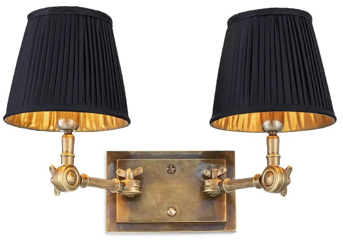 Casa Padrino lámpara de pared doble de lujo latón vintage / negro 33 x 25 x A. 25 cm - Noble aplique con brazos giratorios - Calidad de Lujo
