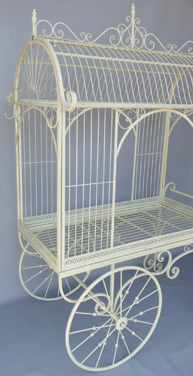 Casa Padrino carrito de flores Art Nouveau blanco 140 x 95 x A. 210 cm - Carrito de plantas nostálgico - Accesorios de decoración de jardín y terraza rústicos
