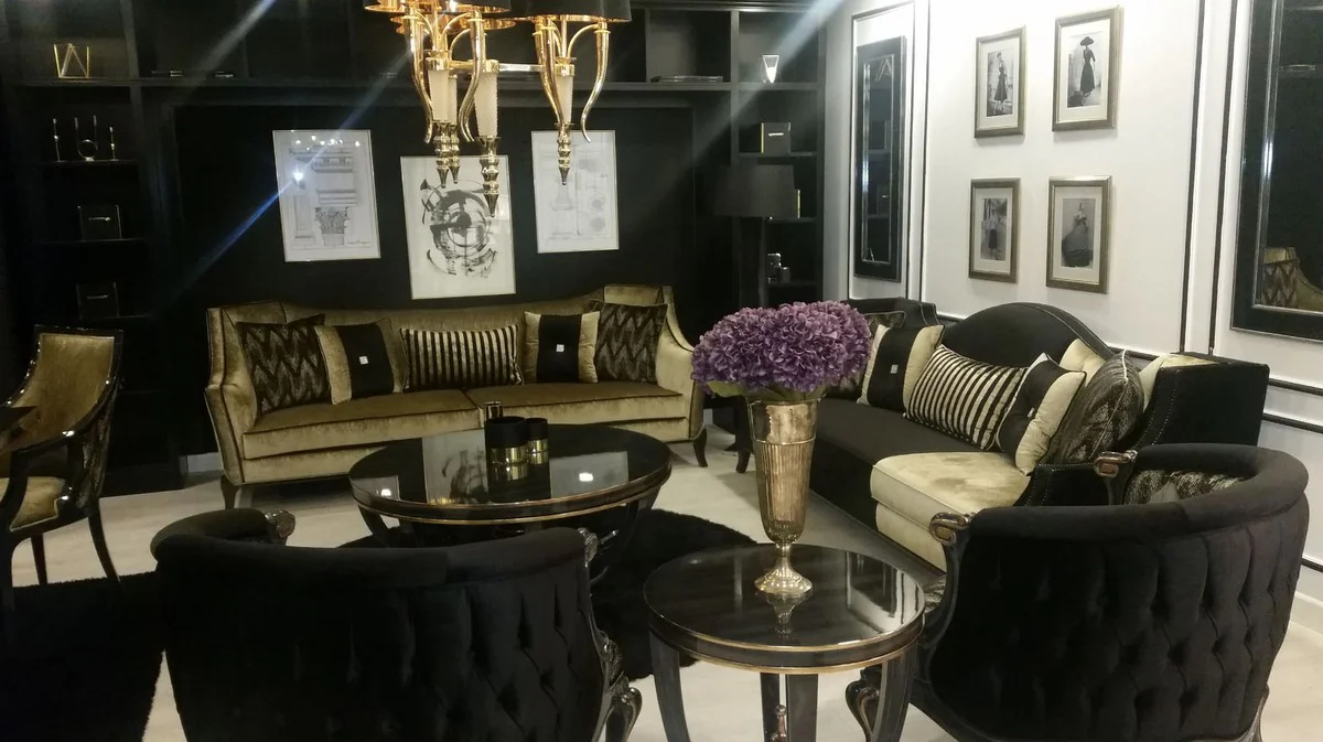 Casa Padrino mesa auxiliar barroco de lujo negro / oro - Mesa de madera maciza hecha a mano - Muebles de sal¨®n barrocos