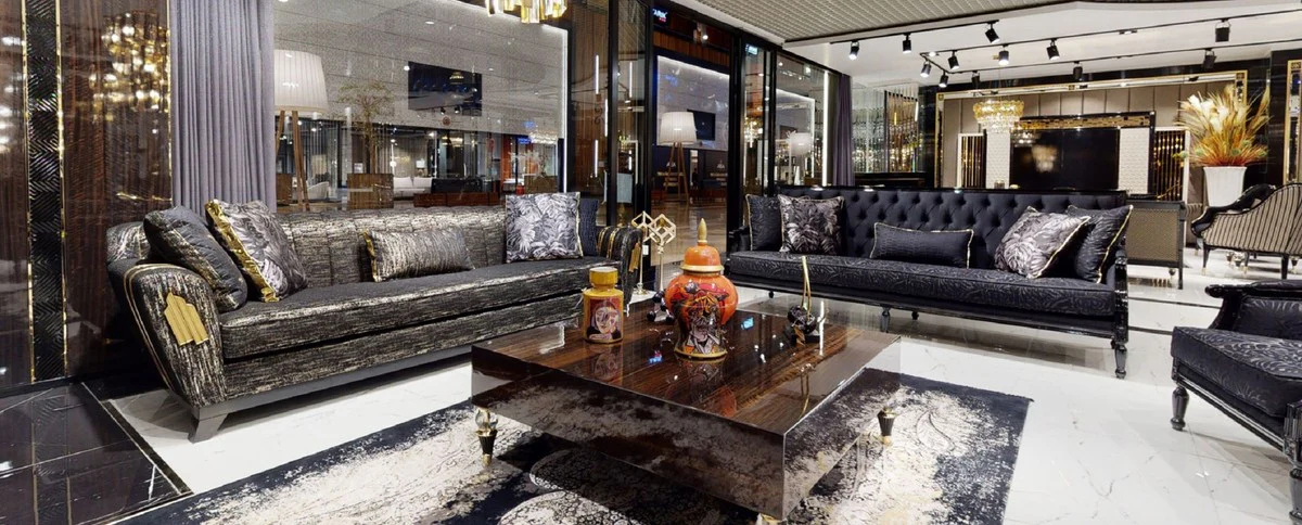 Casa Padrino mesa de centro de lujo marr¨®n oscuro / negro / oro 110 x 110 x A. 40 cm - Mesa de sal¨®n cuadrada - Muebles de sal¨®n - Muebles de madera maciza - Muebles de lujo