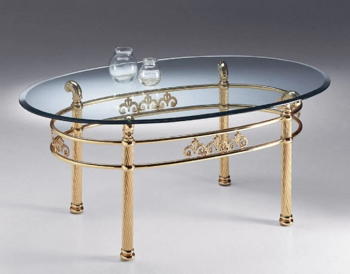 Casa Padrino mesa de centro de lat¨®n de lujo 130 x 80 x A. 50 cm - Mesa de lat¨®n ovalada con tapa de vidrio - Muebles de sal¨®n - Calidad de lujo - Hecho en Italia