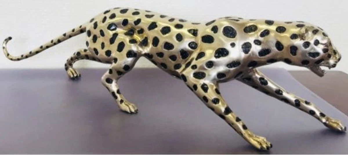 Casa Padrino figura de bronce de lujo guepardo plata / negro 62 x 14 x H. 18 cm - Calidad de Lujo