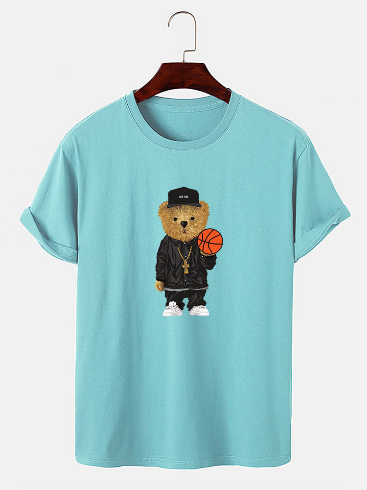 Basketball Bear Print T-Shirt & Shorts