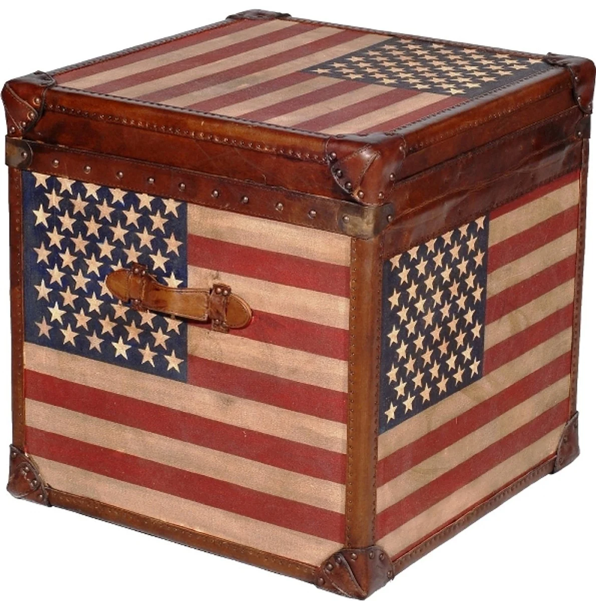 Casa Padrino Luxury Chest Stars & Stripes Brown / Multicolored 49 x 44 x H. 57 cm - Handmade Genuine Leather Chest in a Suitcase Look