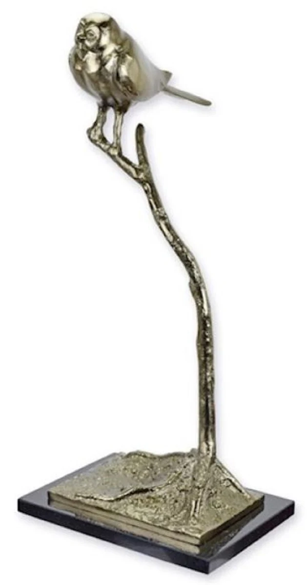 Casa Padrino escultura decorativa de aluminio de lujo pájaro en rama plata / negro 25,8 x 25,5 x A. 54,8 cm - Figura decorativa de aluminio con base de mármol - Decoración de escritorio