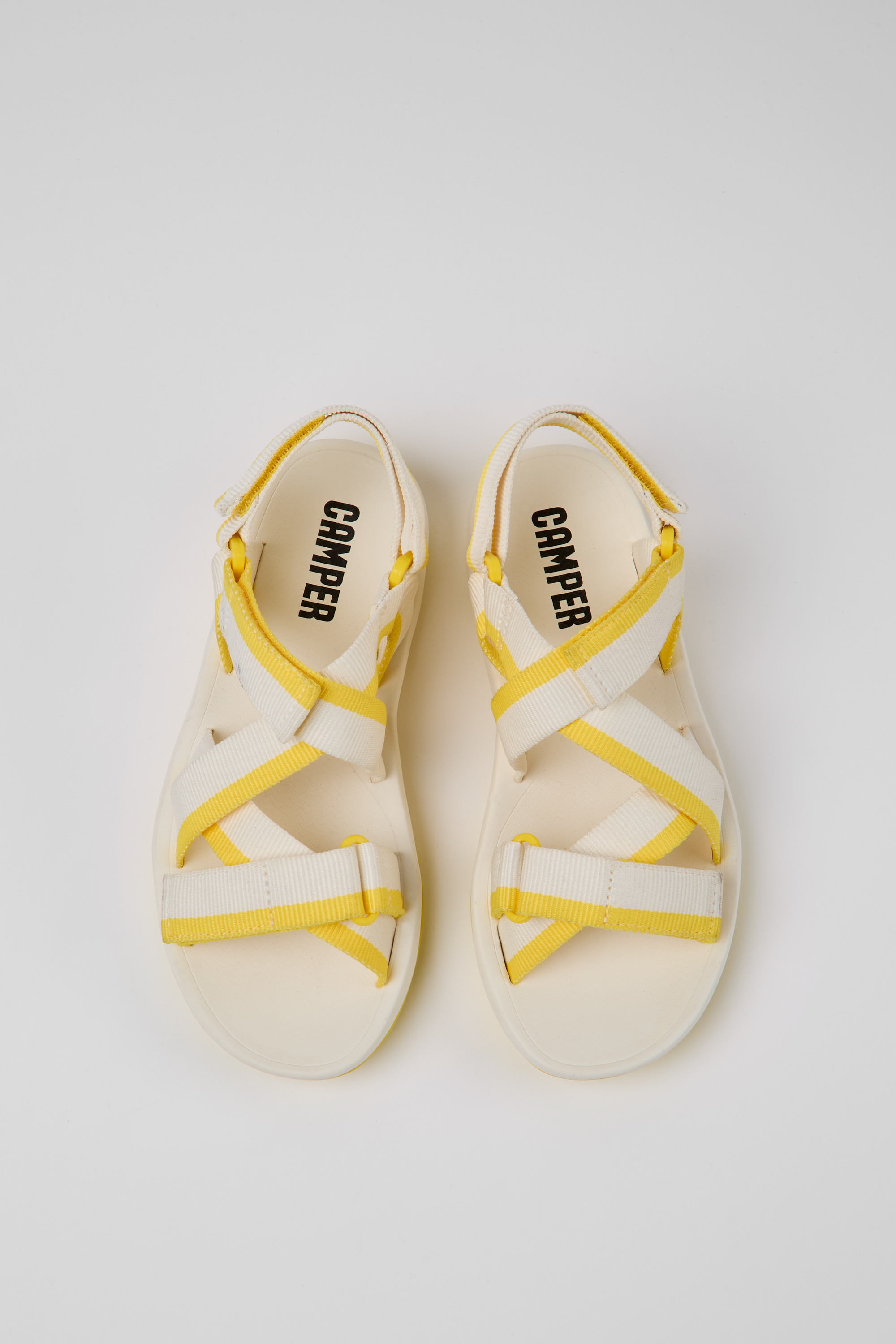 Match - White and yellow recycled PET sandals for women