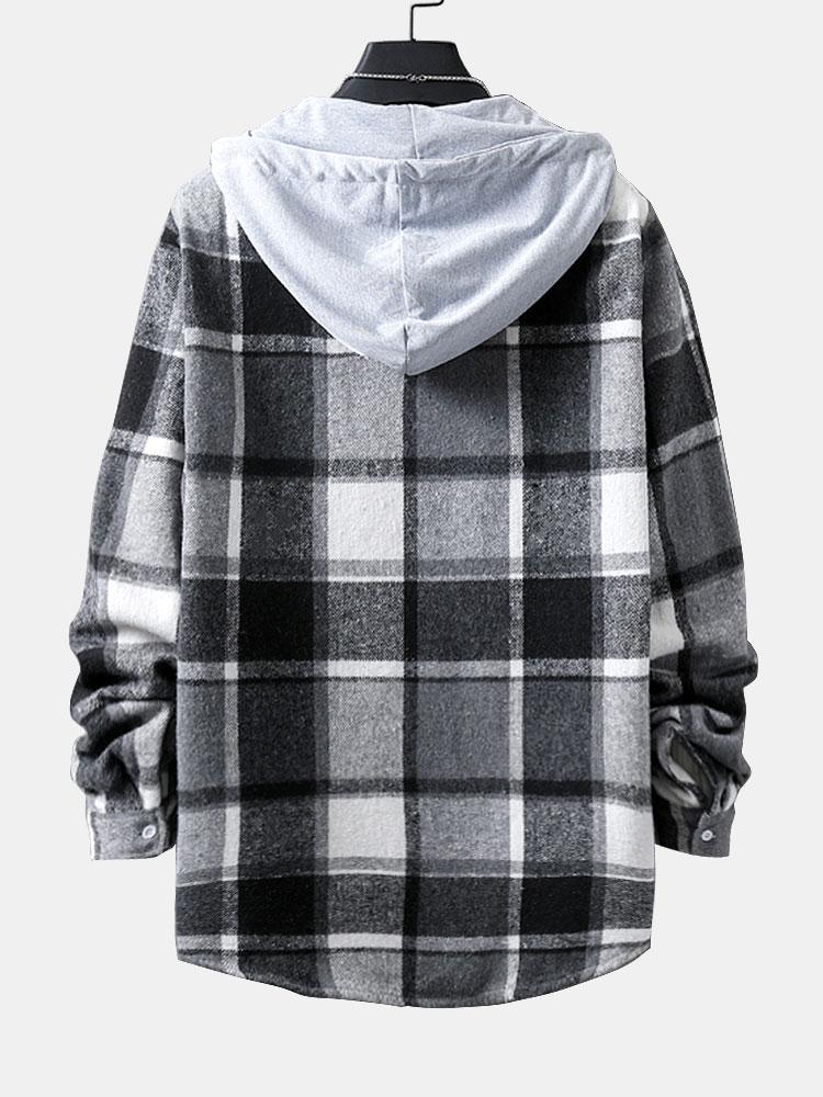 Long Sleeve Hooded Flannel Plaid Overshirt