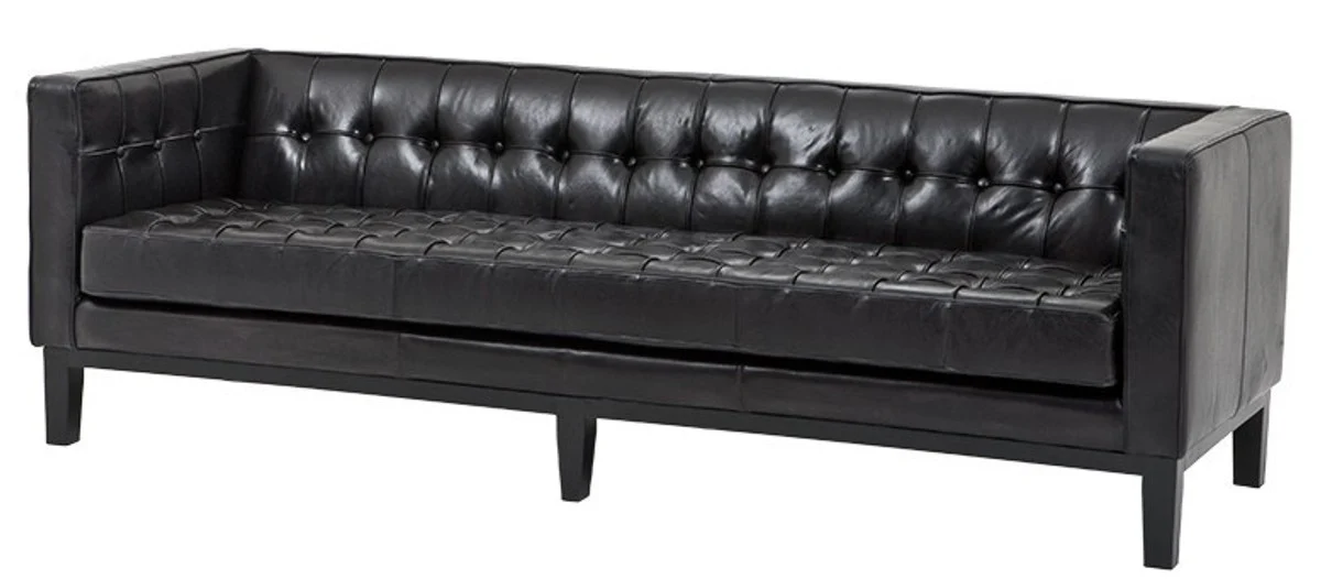 Casa Padrino luxury genuine leather sofa Glasgow Vintage Leather Black - 3 seater - luxury hotel furniture