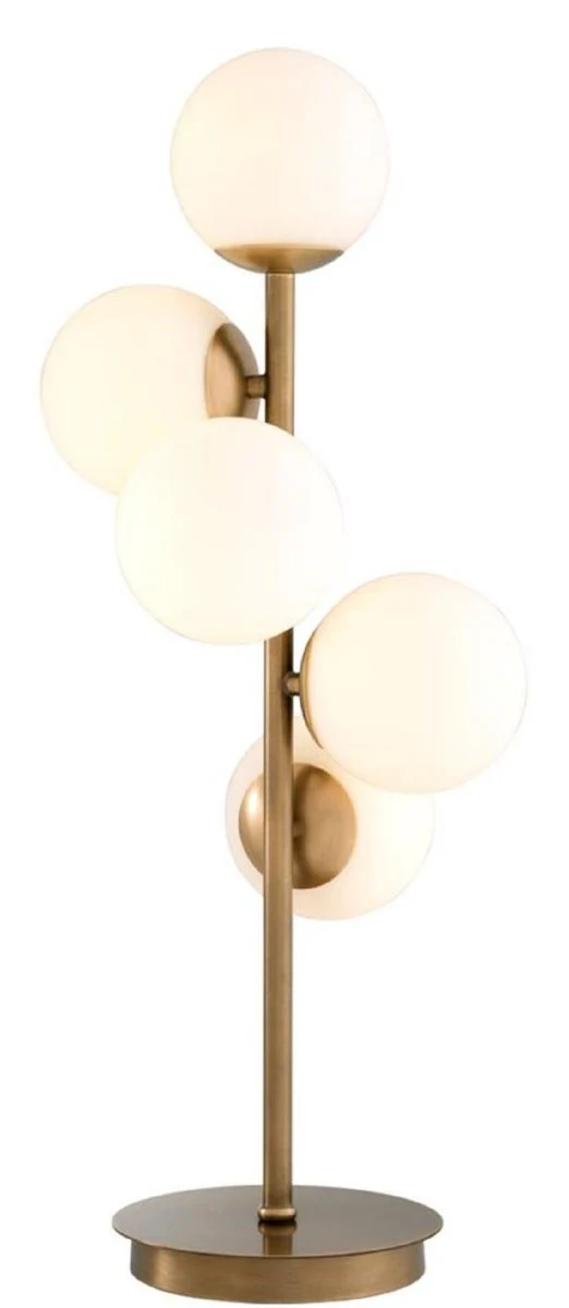 Casa Padrino lámpara de mesa de lujo en latón antiguo / blanco Ø 28 x H. 67 cm - Lámpara de Mesa de la Sala