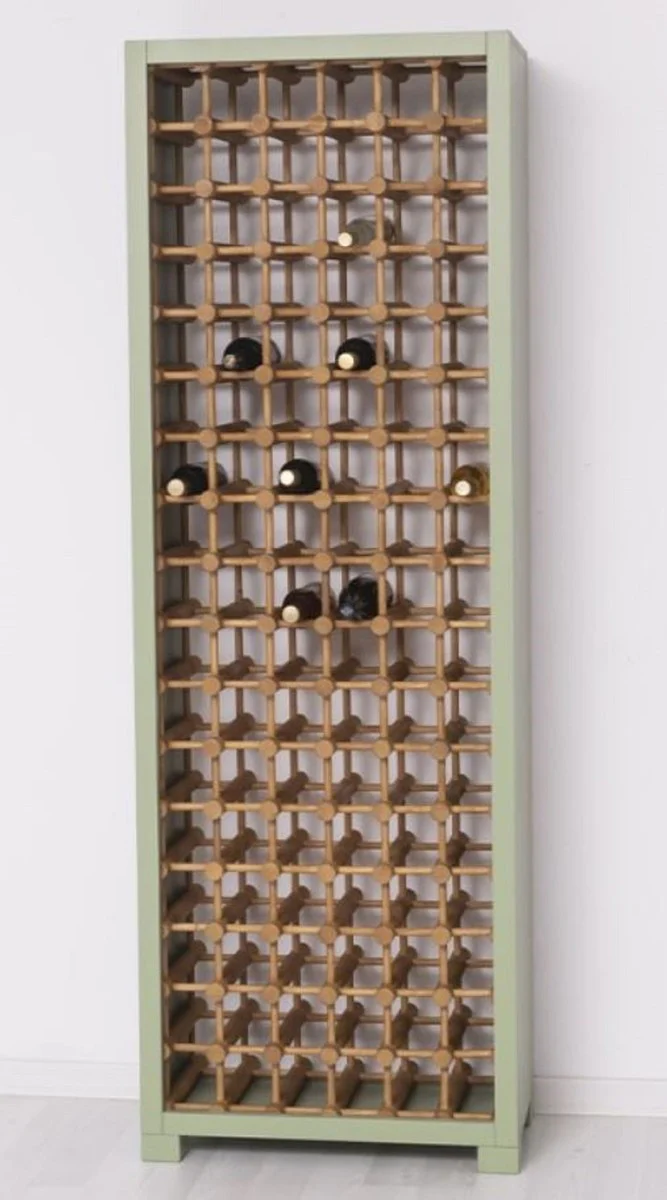 Casa Padrino armario de vino de madera maciza de estilo campestre verde / natural 68 x 35 x A. 200 cm - Estante de vino de madera maciza en estilo campestre - Mueble bar de estilo campestre