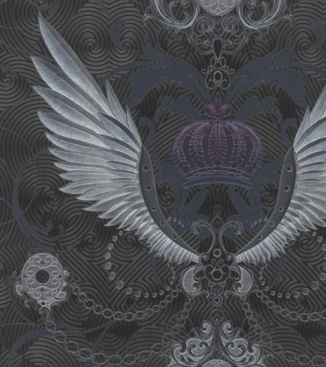 Harald Gl??ckler Designer Baroque Non-Woven Wallpaper 54454 - Eagle Wings - Anthracite / Metallic