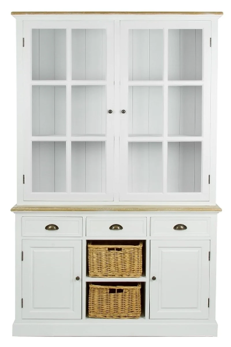 Casa Padrino country style cabinet with 2 glass doors antique white / natural colors 123 x 32 x H. 200 cm - Country Style Furniture