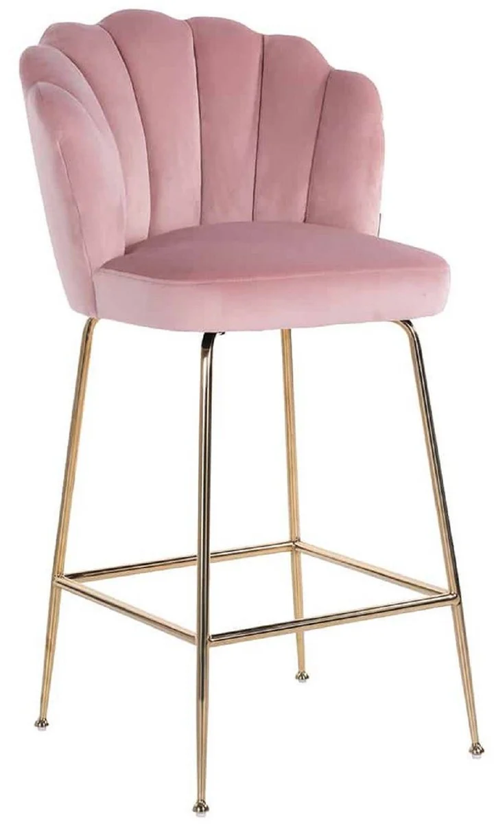 Casa Padrino silla de bar de lujo rosa / oro 51 x 61 x A. 113 cm - Taburete de bar tapizado con terciopelo noble y patas de acero inoxidable - Muebles de bar de lujo