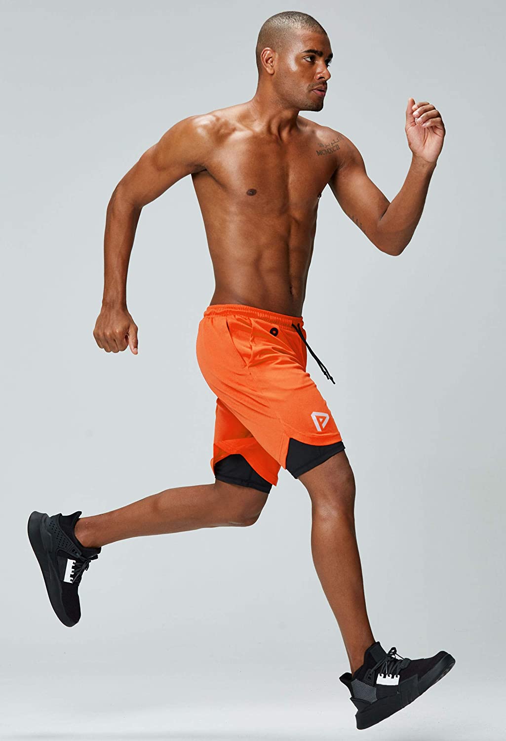 Men's 2 in 1 Running Shorts Gym Workout Quick Dry Mens Shorts with Phone Pocket