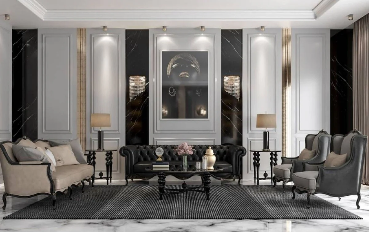 Casa Padrino mesa auxiliar barroco de lujo negro - Mesa de madera maciza hecha a mano - Muebles de sal¨®n barrocos