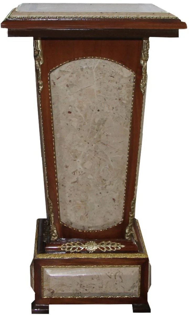 Casa Padrino columna barroca caoba / crema con molduras de mármol - 78 x 43 h.43 cm