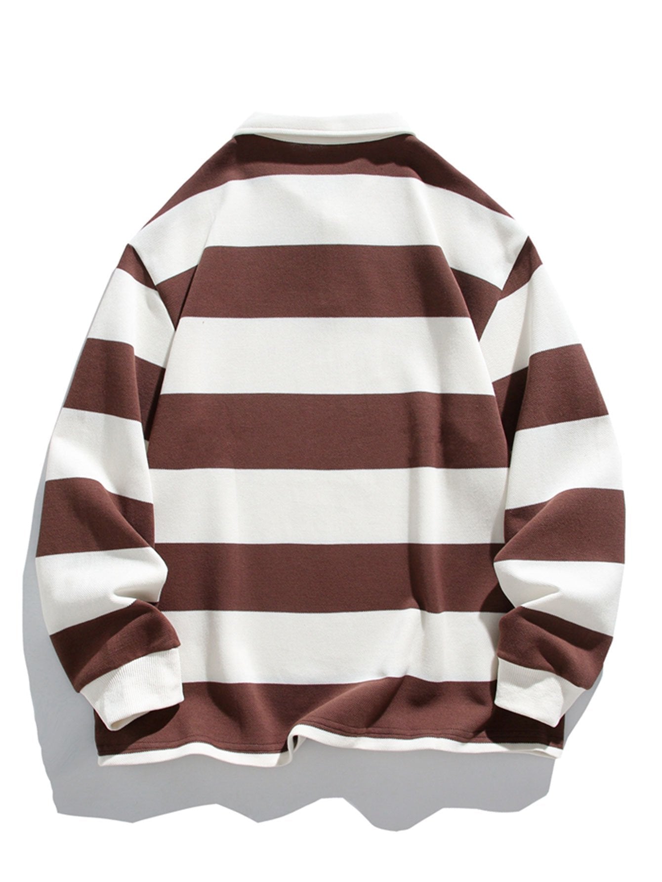 Relax Fit Waffle Wide Striped Polo Sweatshirt