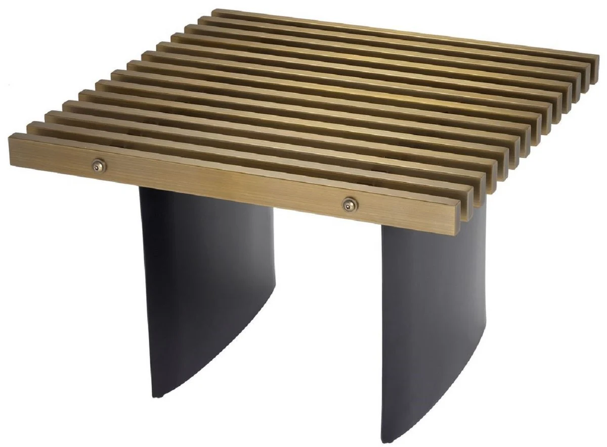 Casa Padrino mesa auxiliar de dise?o industrial de lujo lat¨®n / negro 60,5 x 60,5 x A. 40 cm - Mesa de estilo industrial con tablero de rejilla met¨¢lica y patas de mesa el¨ªpticas - Calidad de Lujo