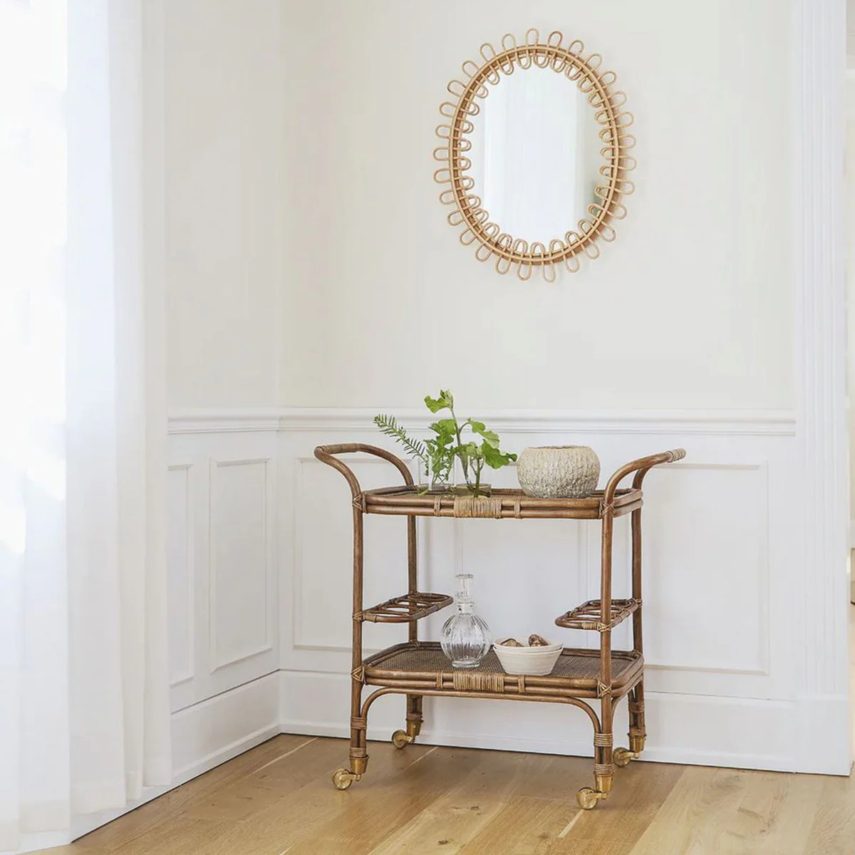 Casa Padrino Carrito de Servicio de Lujo Marr¨®n / Natural 89 cm - Carrito de Hotel