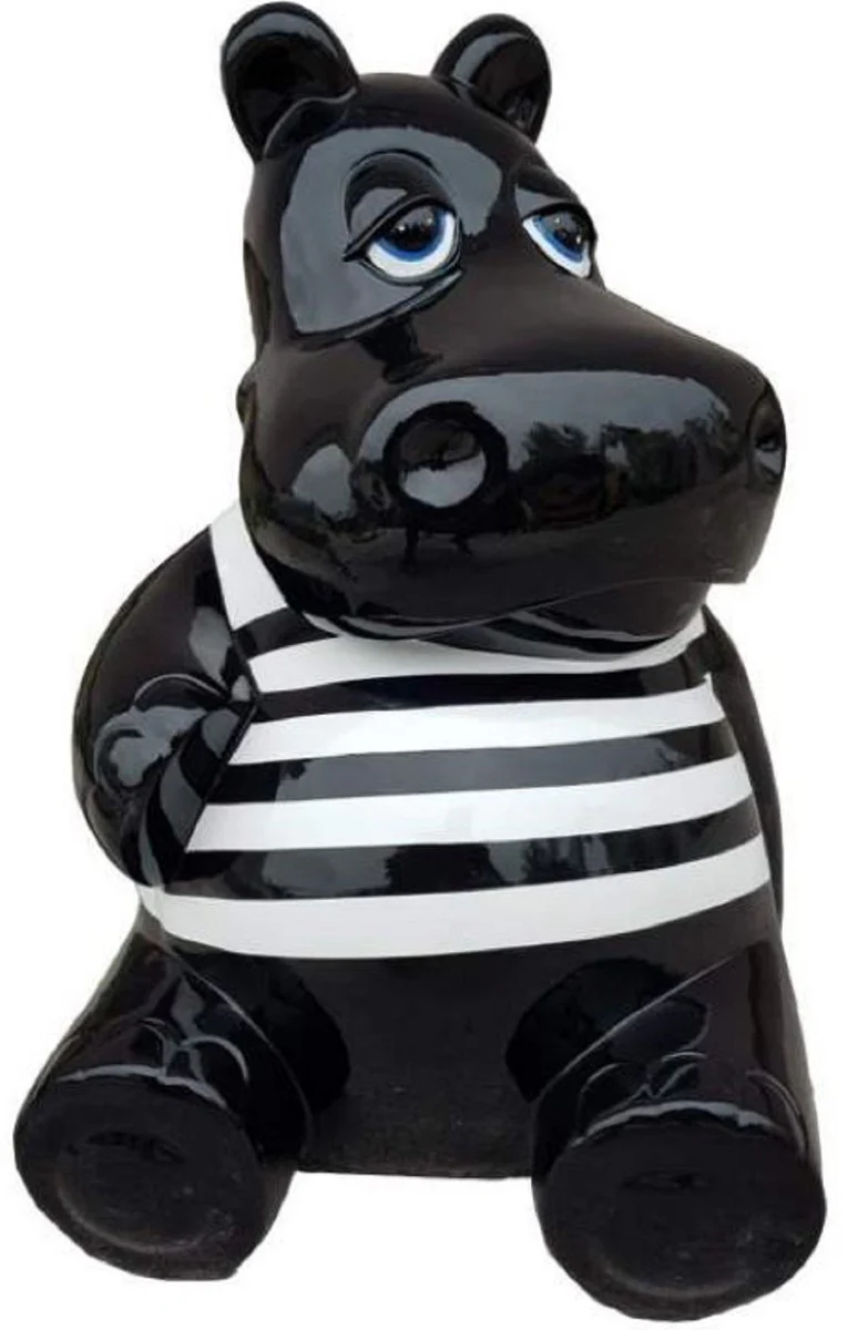 Casa Padrino escultura decorativa de lujo hipop¨®tamo negro / blanco A. 100 cm - Figura decorativa grande - Figura animal XXL - Escultura decorativa XXL - Esculturas y figuras decorativas XXL