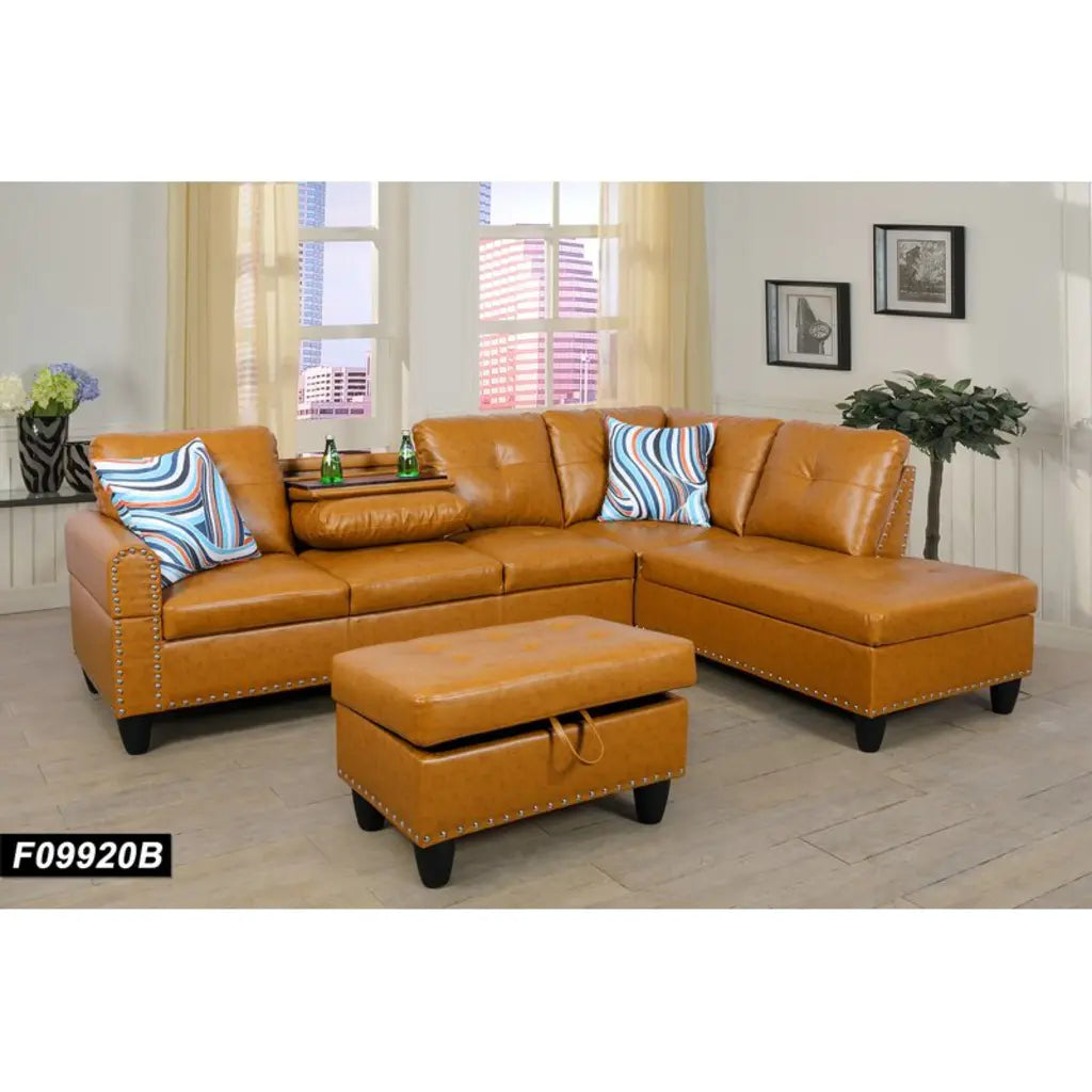Brandow 97.2' Wide Faux Leather Sofa & Chaise with Ottoman