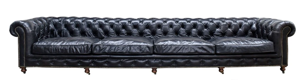 Casa Padrino sof¨¢ de 6 plazas de lujo negro 410 x 120 x H. 77 cm - Muebles Chesterfield