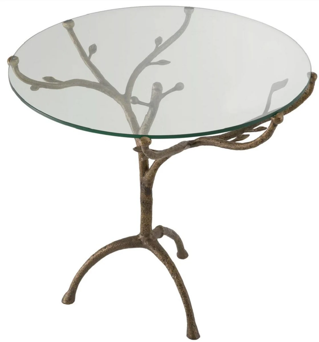 Casa Padrino mesa auxiliar de lujo lat¨®n antiguo ? 79,5 x A. 75 cm - Mesa tr¨ªpode redonda de lat¨®n con tapa de vidrio - Muebles de sal¨®n - Colecci¨®n de Lujo